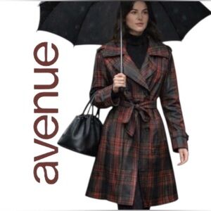 26/28 AVENUE Women’s Plus Plaid Double-Breasted Trench Coat with Belt